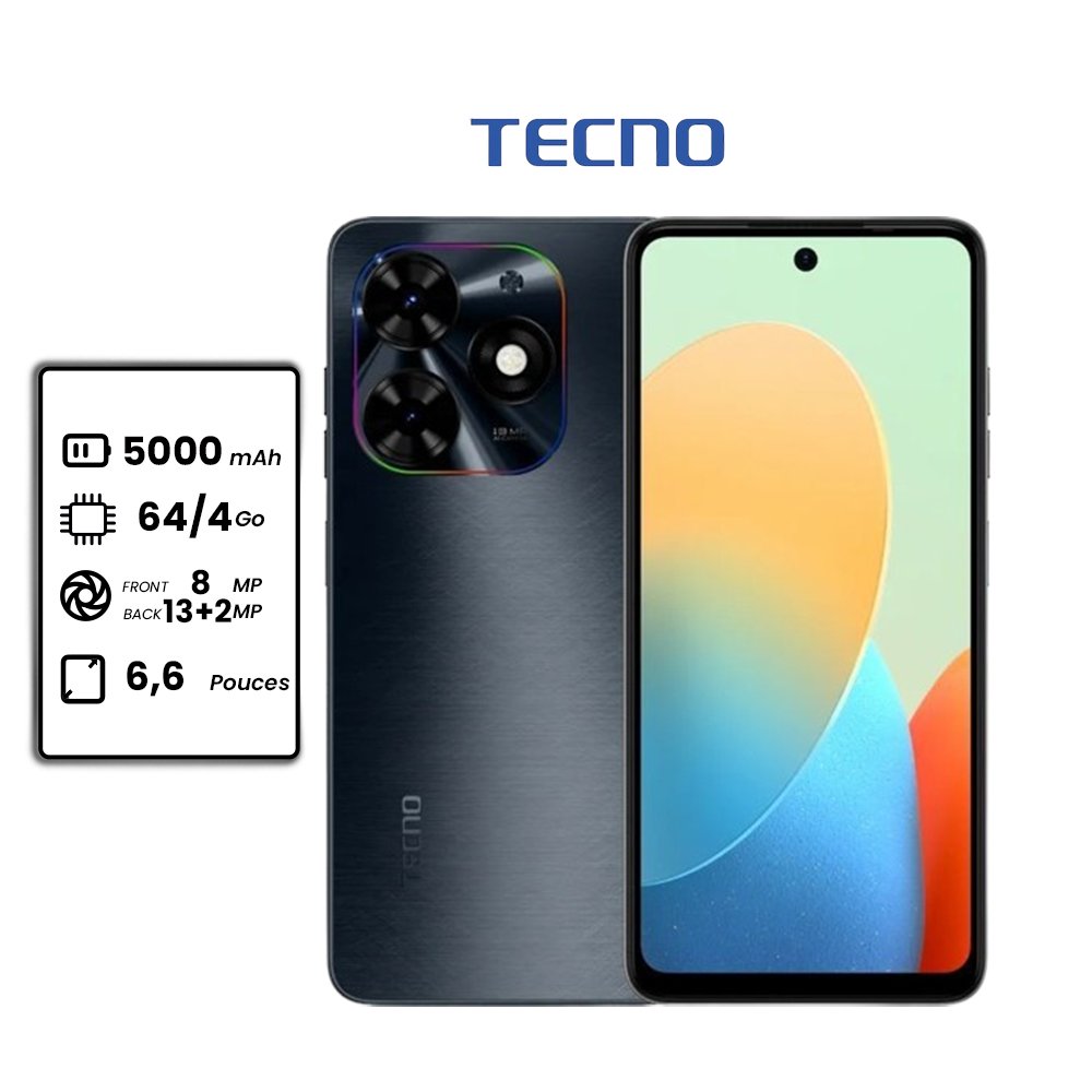 Tecno Pop 8 - 6.6" 90Hz - 64go - 4go Ram - 5000mAh - 13MP - 2 sim