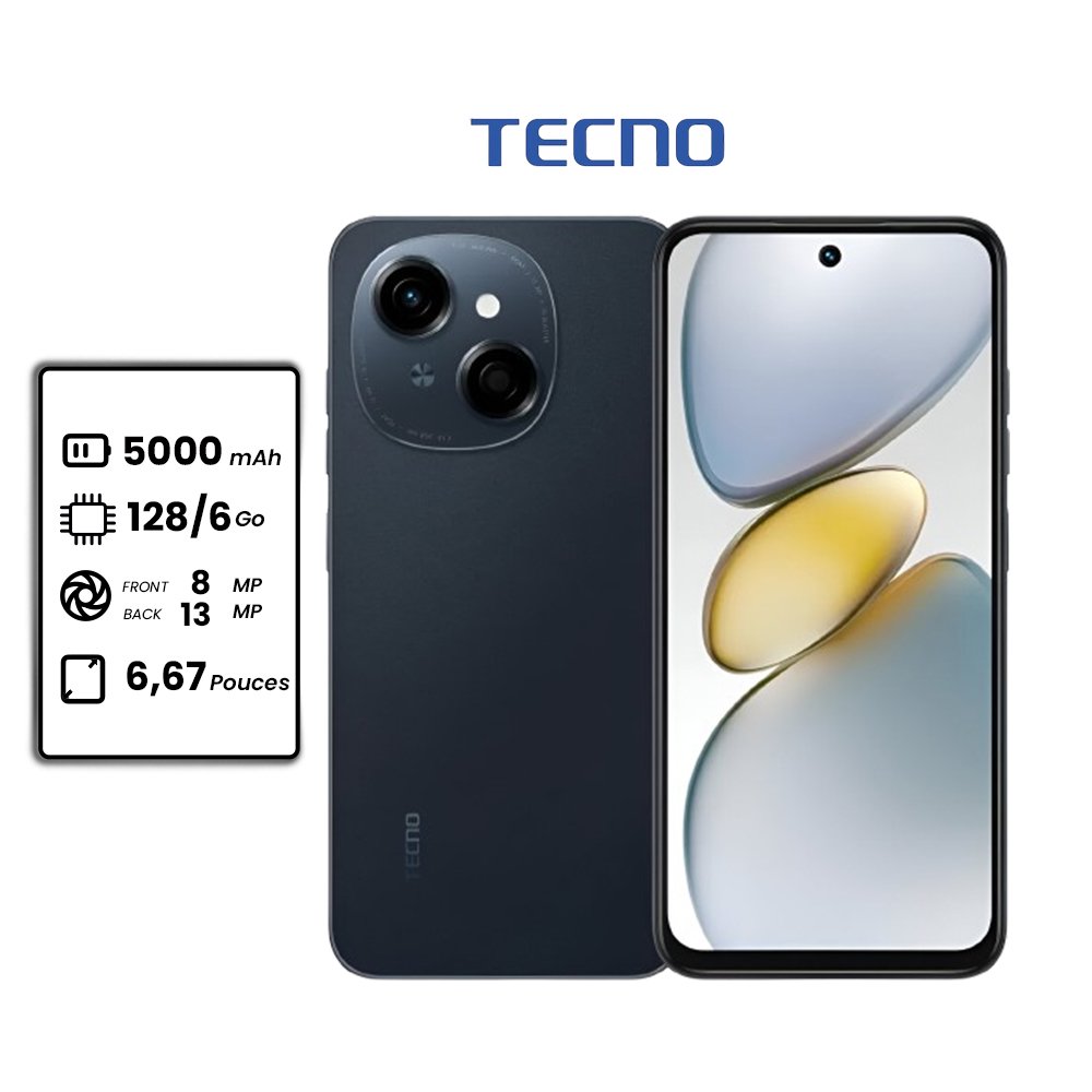 Tecno Pop 9 - 6.67" - 128go - 6go Ram - 5000mAh - 13MP - 2 sim