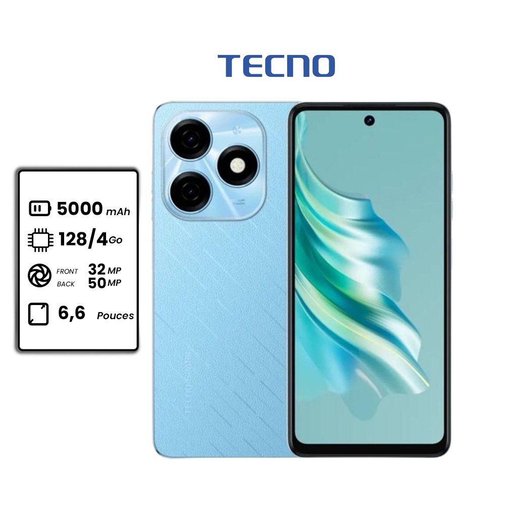 Tecno Spark 20 - 6.6" - 50MP - 128go - 4go Ram - 5000mAh - 2 sim