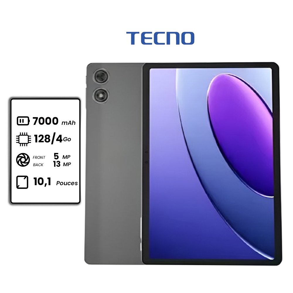 Tecno Megapad 10 - 10.1" - 128go - 4go Ram - 7000mAh - 13MP / 5MP - 1 sim